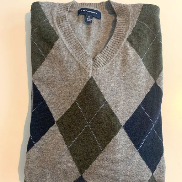 croft & barrow Other - EUC Croft & Barrow Men's Argyle Gray Wool Blend V-Neck Pullover Sweater Size M